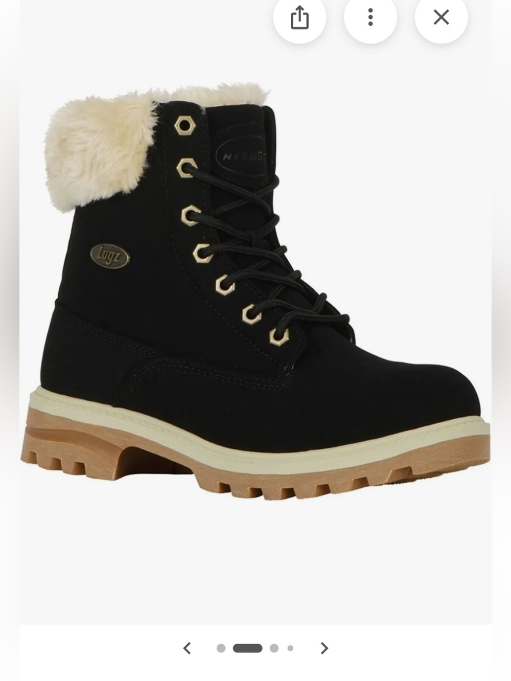 Lugz Women Empire Hi-Faux Fur Black /Tan Lace-Up Boots Size 7